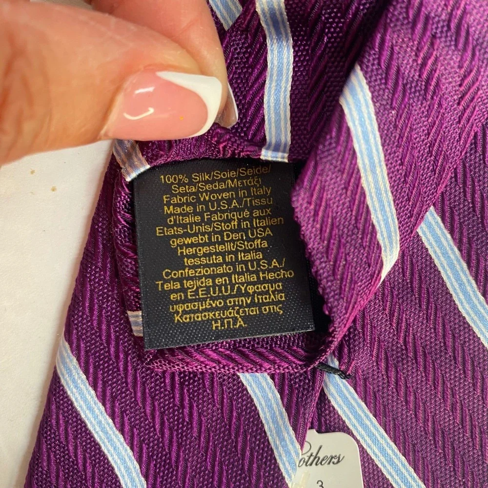 Brooks Brothers Silk Tie Mens OS Purple Blue Repp Stripe Woven Italy Made in USA
